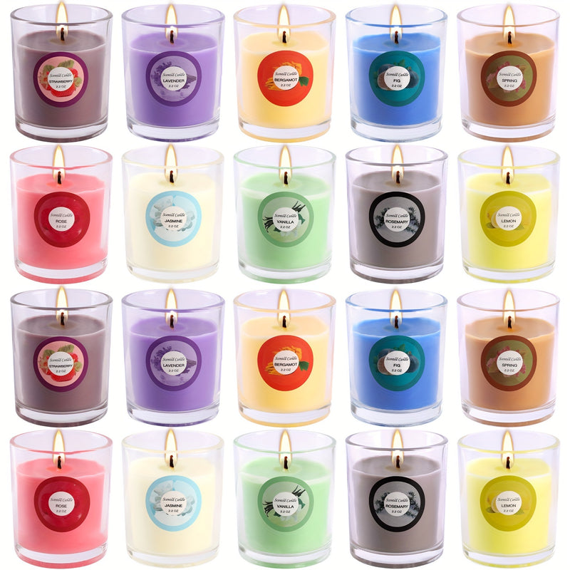 20 Colorful Glass Cups with Aromatherapy Candles and Long-Lasting Fragrance for Hand Gifts