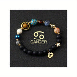 Universe Galaxy Eight Planets 12 Constellation Natural Stone Stainless Steel Golden Color Solar System Pendant Bracelet