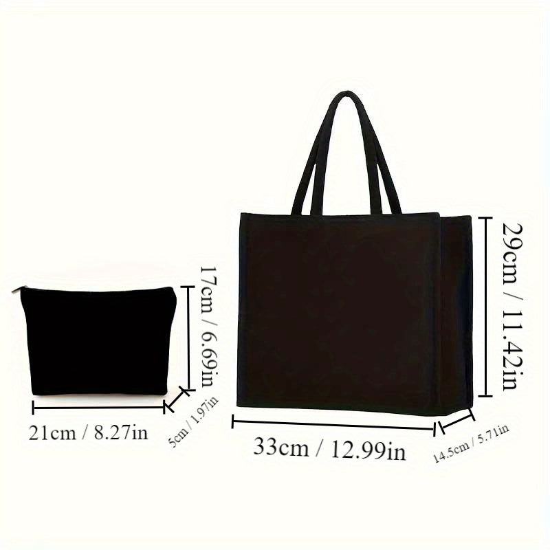 2pcs Zodiac Canvas Tote Bag Set - Lightweight, Portable, Makeup Bag Included, Perfect for Travel, Beach, and Everyday Use