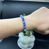 Handmade Natural Lapis Lazuli, Iron Ore, and Synthetic Crystal Bracelet – For Wealth, Courage, and Stress Relief