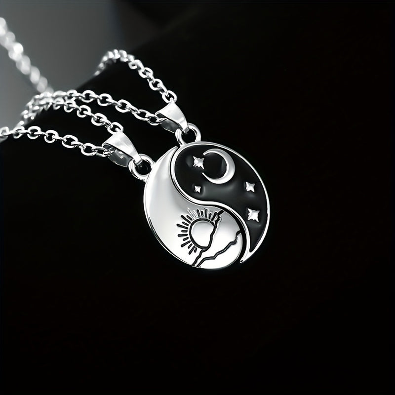 2pcs Dragon Tai Chi BFF Necklace Set – Yin Yang Moon Sun