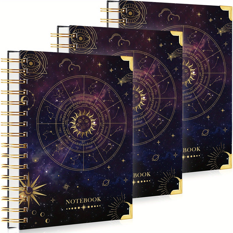 240 Pages 3 Pack A5 Spiral Journal Notebook, Hardcover Astrology Cover, 100GSM Thick Paper, Lined Dotted Graph Paper, 5.8 X 8.4 In, Gifts For Women Girls