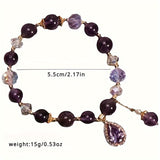 Amethyst Crystal Beaded Bracelet with Zirconia Heart Charm - Natural Crystal Gemstone Jewelry for Women