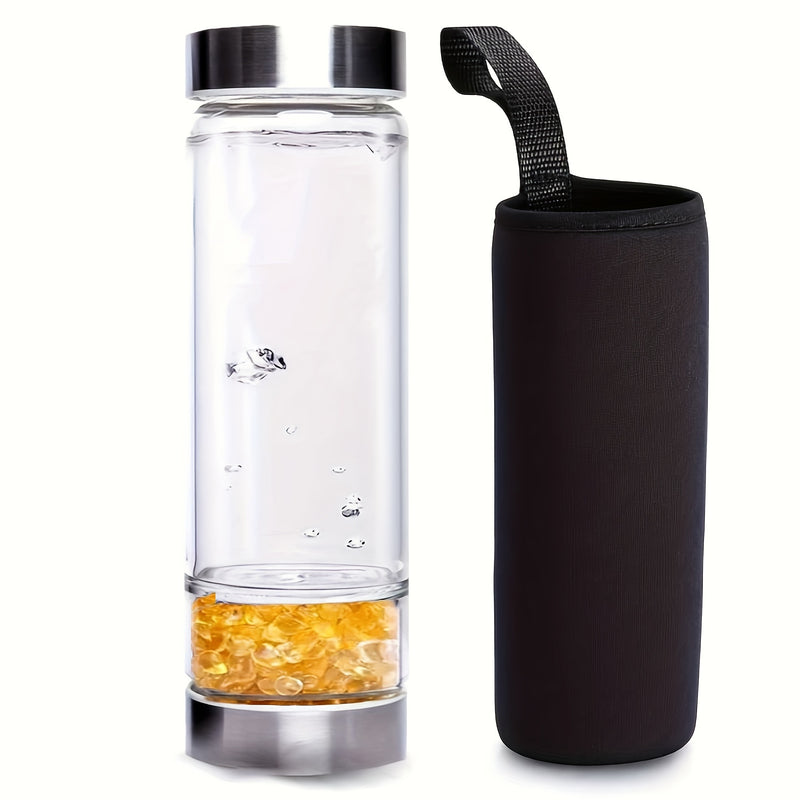Crystal Infused Water Bottle – Glass Beverage Container with Amethyst, Rose Quartz & Green Fluorite