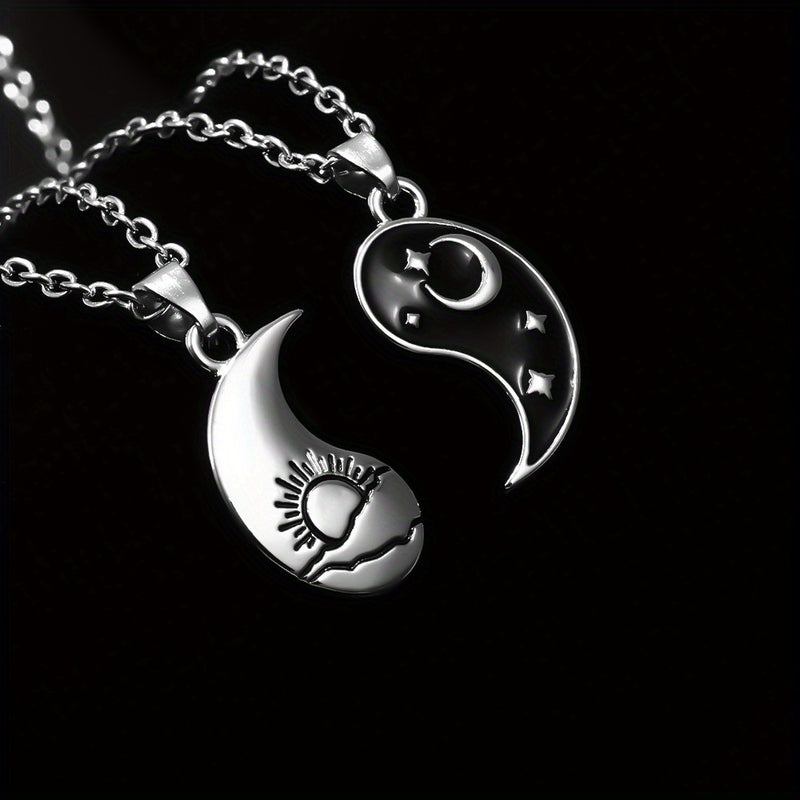 2pcs Dragon Tai Chi BFF Necklace Set – Yin Yang Moon Sun