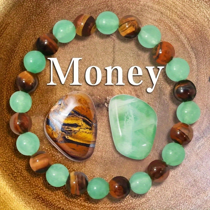 Money Bracelet With Green Aventurine Stone Tiger Eye Stone