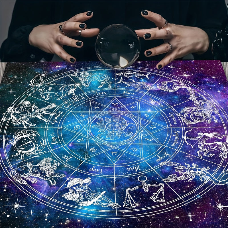 12 Constellations Divination Tarot Mat- Sun Stars Mystical Altar Cloth