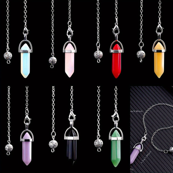 1/7pcs Natural Crystal Hexagonal Pillar Set – Chakra Worry Stones, Spiritual Pendulums