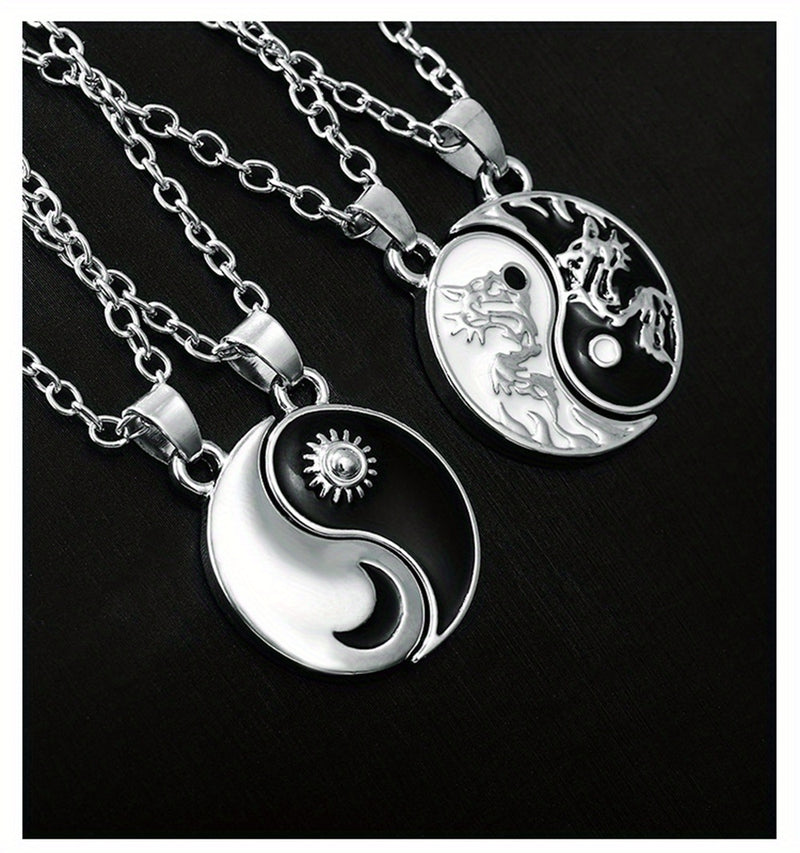 2pcs Dragon Tai Chi BFF Necklace Set – Yin Yang Moon Sun