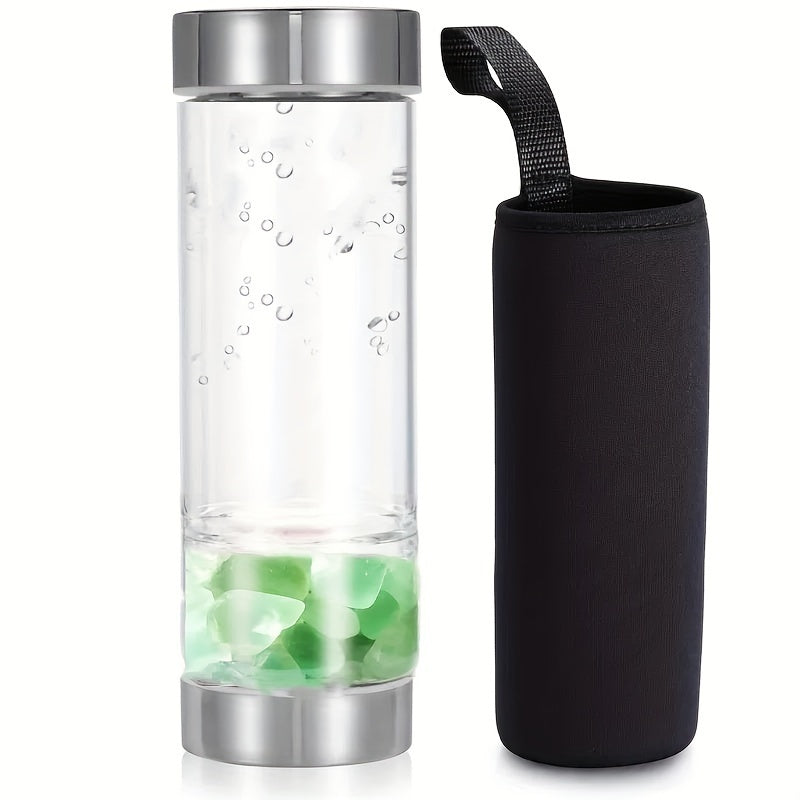 Crystal Infused Water Bottle – Glass Beverage Container with Amethyst, Rose Quartz & Green Fluorite