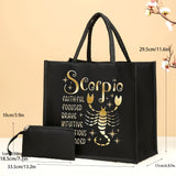 2pc/set Large-Capacity Foldable Twelve Zodiac Signs Pattern Tote Bag with Coin Purse, Portable Handbag for Shopping Travel Picnic