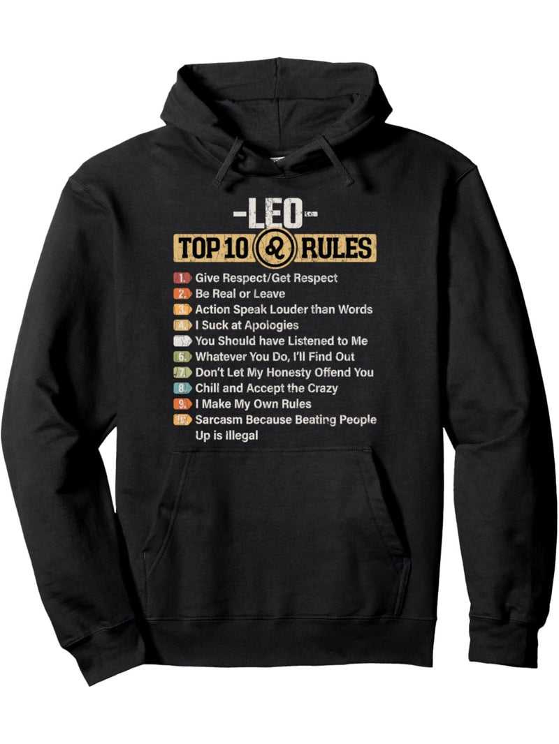 VelvetZodiac Sign Funny Top 10 Rules Of Leo Graphic Pullover Hoodie