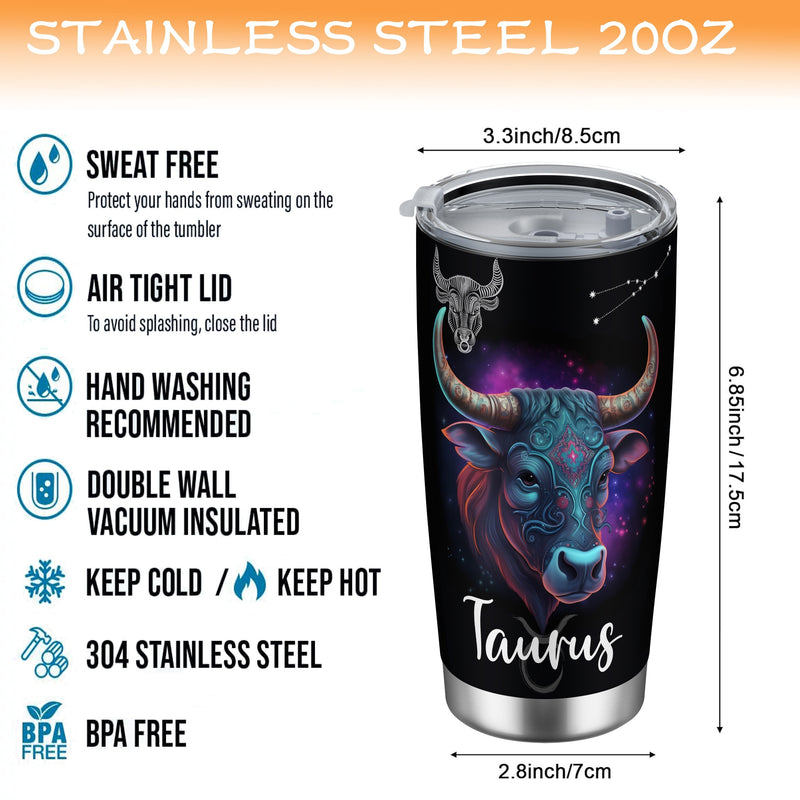 1pc 20oz Stainless Steel Tumbler, Colorful Zodiac Signs