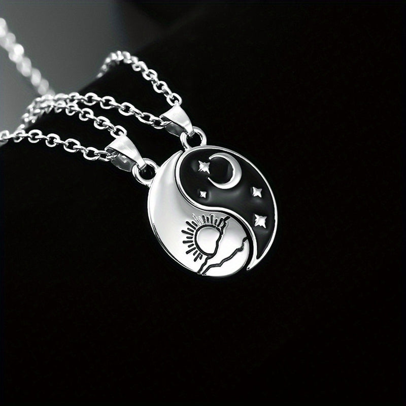 2pcs Dragon Tai Chi BFF Necklace Set – Yin Yang Moon Sun