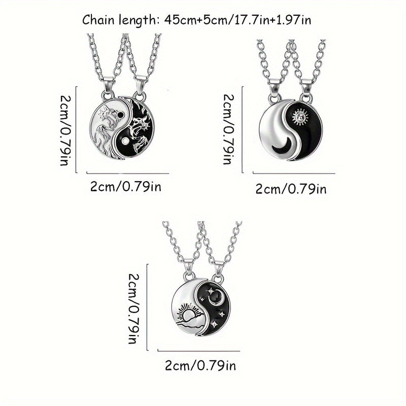 2pcs Dragon Tai Chi BFF Necklace Set – Yin Yang Moon Sun