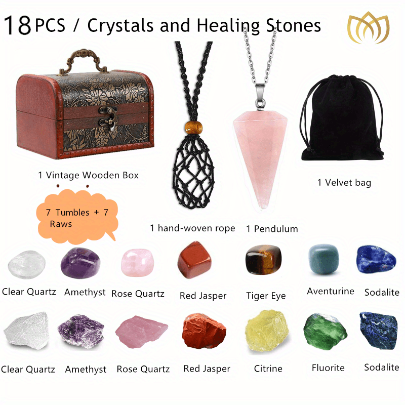 18pcs Healing Crystals Set Energy Crystals For Meditation Beginners