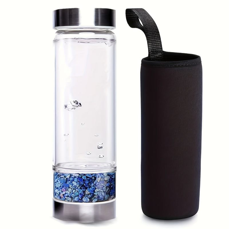 Crystal Infused Water Bottle – Glass Beverage Container with Amethyst, Rose Quartz & Green Fluorite