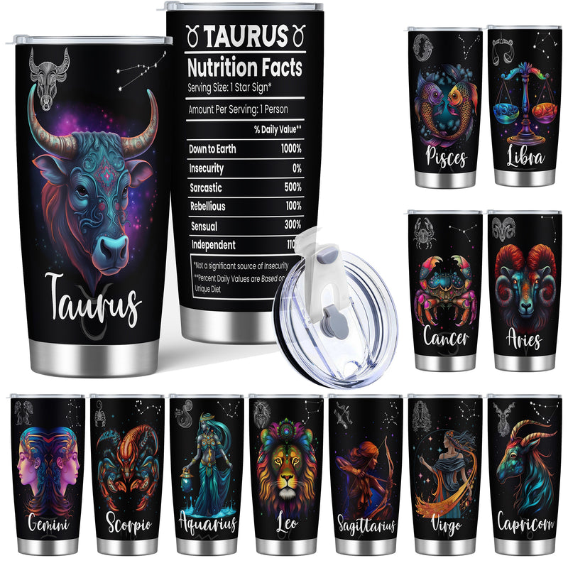 1pc 20oz Stainless Steel Tumbler, Colorful Zodiac Signs