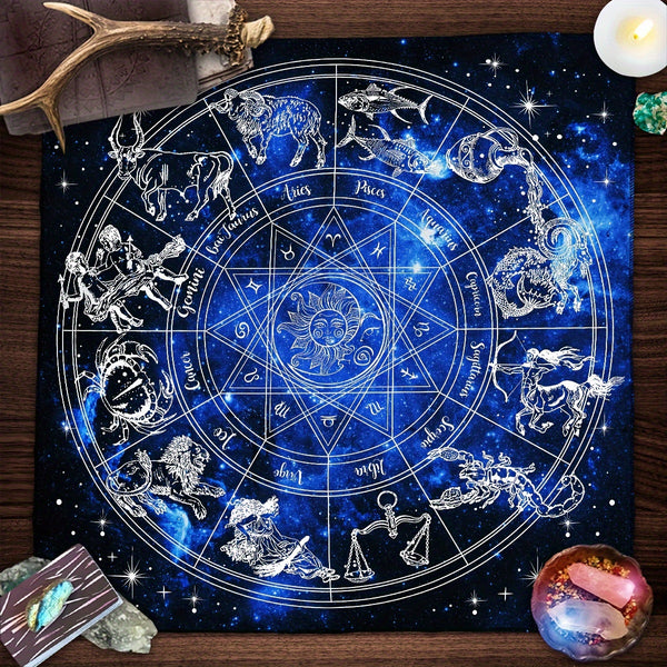 12 Constellations Divination Tarot Mat- Sun Stars Mystical Altar Cloth