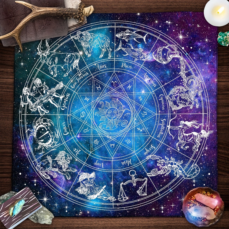 12 Constellations Divination Tarot Mat- Sun Stars Mystical Altar Cloth