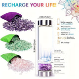 Crystal Infused Water Bottle – Glass Beverage Container with Amethyst, Rose Quartz & Green Fluorite