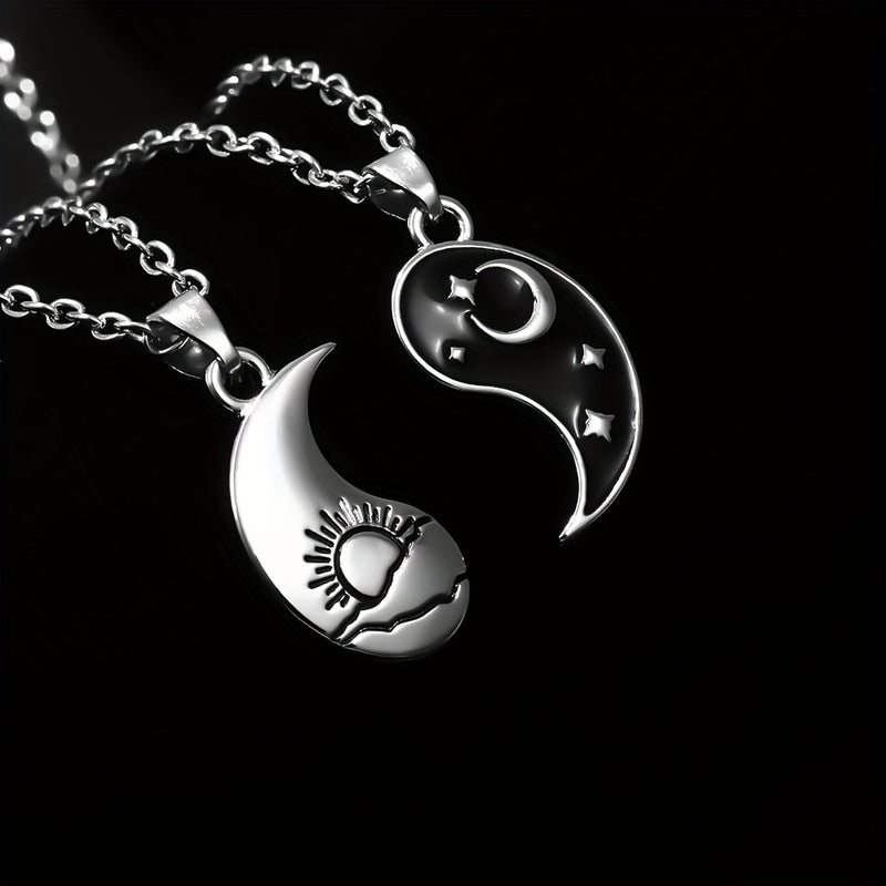 2pcs Dragon Tai Chi BFF Necklace Set – Yin Yang Moon Sun