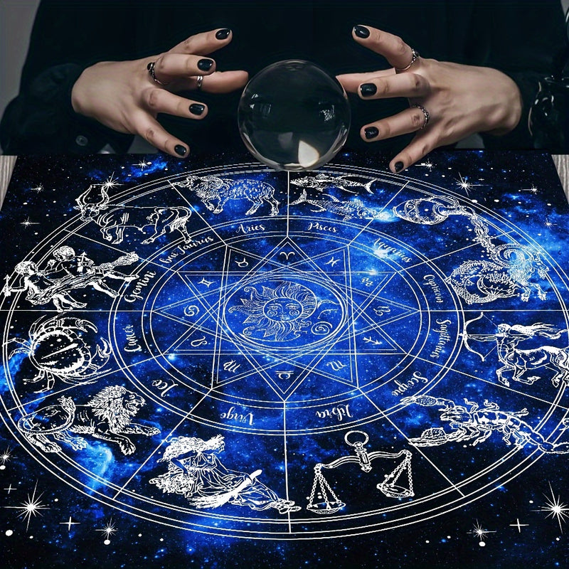 12 Constellations Divination Tarot Mat- Sun Stars Mystical Altar Cloth