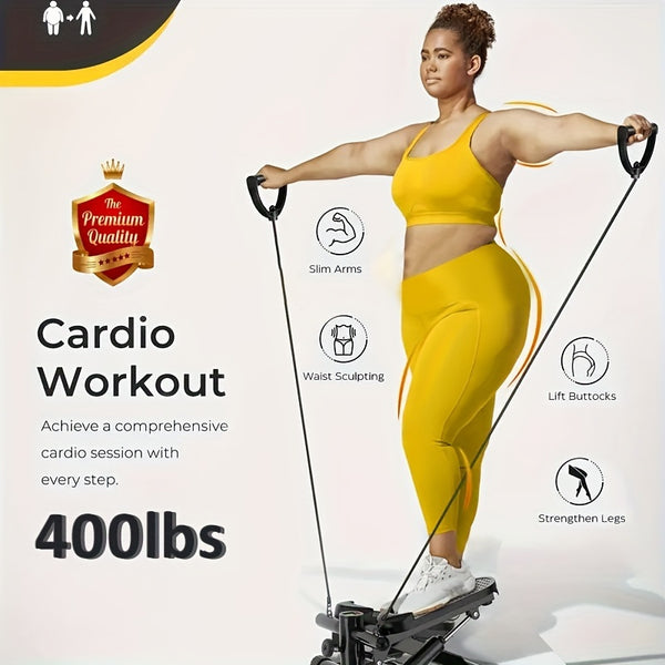 Compact Hydraulic Stepper with Resistance Bands – Home Exercise Machine for Men & Women | 350-400 lb Capacity | Calorie Counter | Ideal Christmas Gift | Pre-Black Friday Deals**