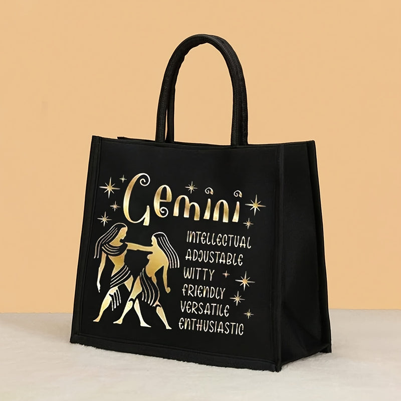 2pc/set Large-Capacity Foldable Twelve Zodiac Signs Pattern Tote Bag with Coin Purse, Portable Handbag for Shopping Travel Picnic