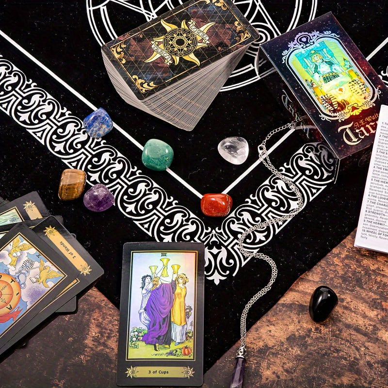 Black King Tarot Cards Set with Cloth, Energy Stones & More - Complete Divination Game for Beginners to Experts