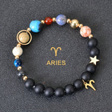 Universe Galaxy Eight Planets 12 Constellation Natural Stone Stainless Steel Golden Color Solar System Pendant Bracelet