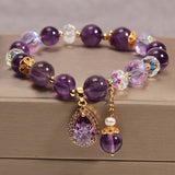 Amethyst Crystal Beaded Bracelet with Zirconia Heart Charm - Natural Crystal Gemstone Jewelry for Women