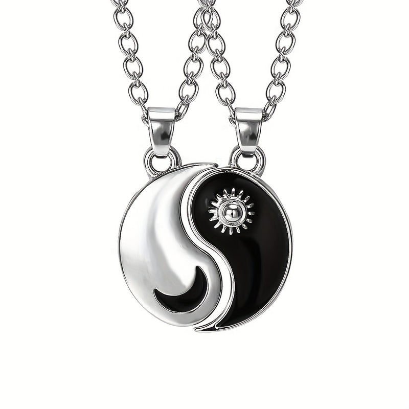 2pcs Dragon Tai Chi BFF Necklace Set – Yin Yang Moon Sun