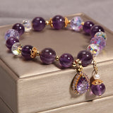 Amethyst Crystal Beaded Bracelet with Zirconia Heart Charm - Natural Crystal Gemstone Jewelry for Women