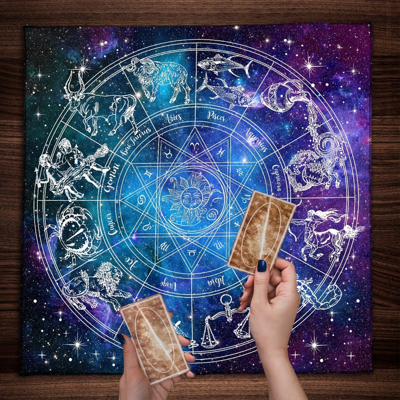 12 Constellations Divination Tarot Mat- Sun Stars Mystical Altar Cloth