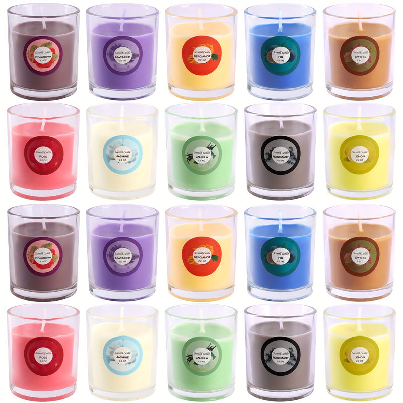 20 Colorful Glass Cups with Aromatherapy Candles and Long-Lasting Fragrance for Hand Gifts