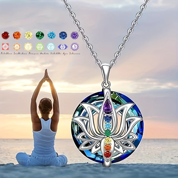 Elegant 7 Chakra Necklace Lotus Pendant Yoga Chakra Healing Stone Bar Necklace Female Energy Balance Banquet Jewelry Couples Holiday Party Anniversary Gift Birthday Gift