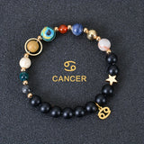 Universe Galaxy Eight Planets 12 Constellation Natural Stone Stainless Steel Golden Color Solar System Pendant Bracelet