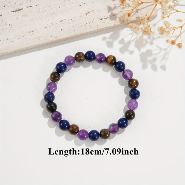 2pcs Amethyst Tiger Eye Stone Jewelry Set - Protection Bracelet + Amethyst Necklace