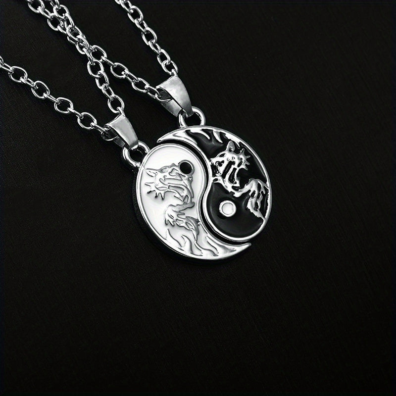 2pcs Dragon Tai Chi BFF Necklace Set – Yin Yang Moon Sun
